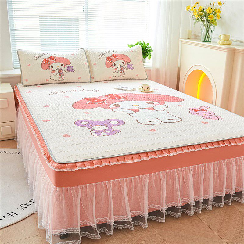 儿童卡通夏季乳胶凉席三件套床裙款冰丝凉席可水机洗折叠席子新款,淘宝优惠券,粉丝福利购,淘宝优惠卷