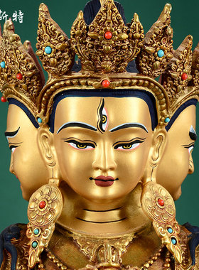 欧斯特《尊胜佛母铜像摆件》家居客厅铜鎏金雕花工艺品 铜器10寸