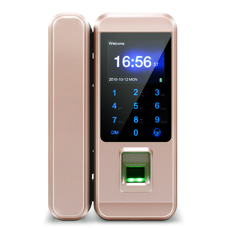 Glass door fingerprint lock with attendance office single and double door hole-free access control lock Intelligent electronic password lock