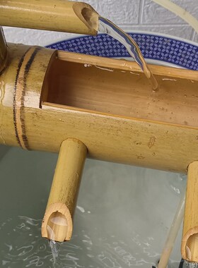 刷漆连体式竹排流水器鱼缸石槽竹制装饰摆件过滤器假山流水循环