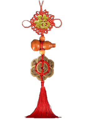 桃木葫芦五帝钱七帝钱钱梅花化解门对门阳台出入平安葫芦汽车挂件