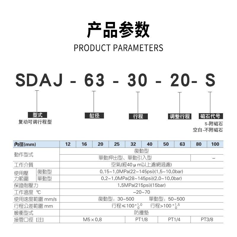 星辰不带磁可调气缸SDAJ32/40-10/15/20/30/40/50/75/50/40/30/20,淘宝优惠券,粉丝福利购,淘宝优惠卷
