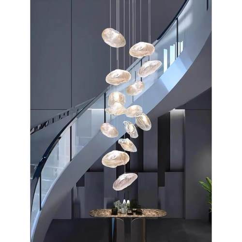 设计师云朵玻璃吊灯餐厅奶茶服装店复式楼客厅售楼部楼梯长线吊灯 - 图1