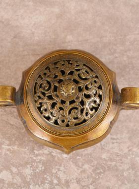 宏达 黄铜复古包浆官耳铜香炉 家居供奉盘香炉铜器摆件