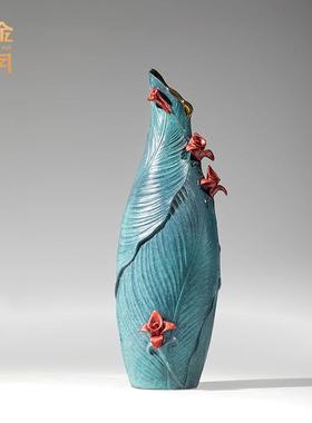 铜金岁月美人蕉花瓶黄铜摆件花瓶容器皿家居壁柜玄关装饰铜工艺品
