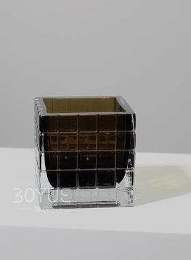 简约现代城市之光烛台方形大口径玻璃花瓶家用餐桌客厅水培软装饰