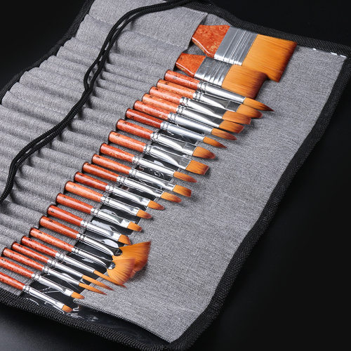 尼龙油画笔套装水彩笔刷圆头平头水粉笔专业美术绘画丙烯排笔毛刷 - 图0