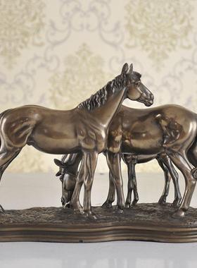 创意马家庭家居摆件 铸铜亲子马家居摆设 树脂工艺品 客厅装饰品