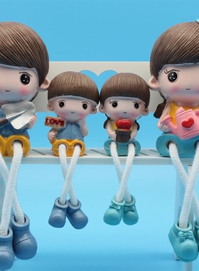 田园家居新房间装饰工艺品小摆件可爱树脂吊脚娃娃创意卧室内摆设