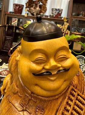 地主算盘仿竹根雕大肚招财地主婆地主笑佛摆件茶空间玄关送礼开业