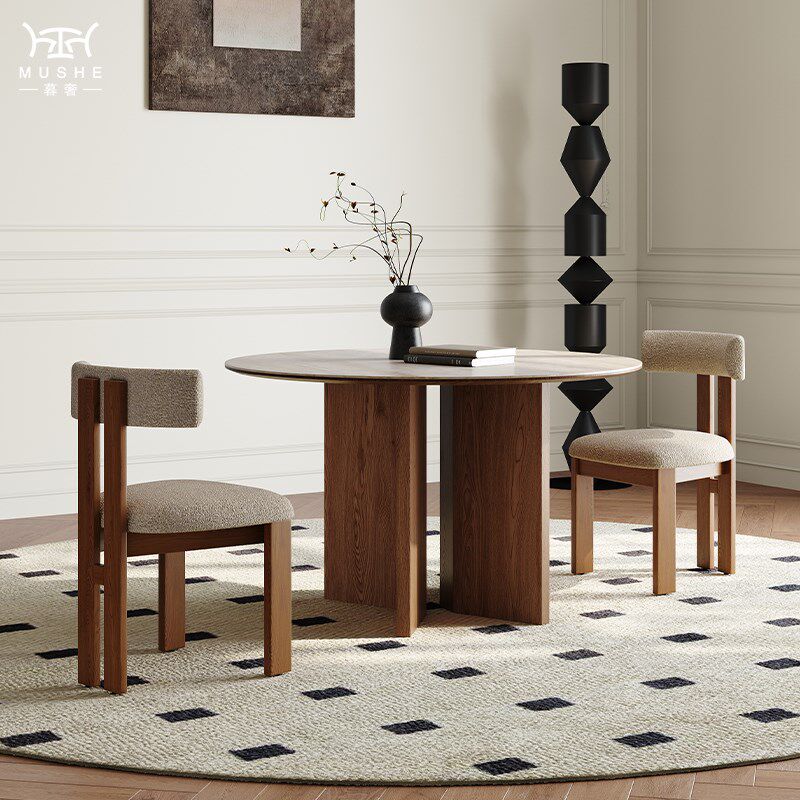 暮奢法式复古风实木洞石岩板餐桌椅组合小户型家用设计师圆餐桌,淘宝优惠券,粉丝福利购,淘宝优惠卷