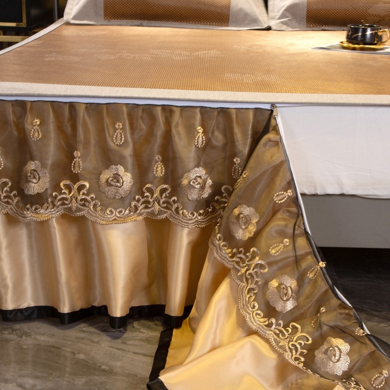 夏季公主风提花冰藤席床裙款凉席床罩空调席子夏天用可拆卸可折叠,淘宝优惠券,粉丝福利购,淘宝优惠卷