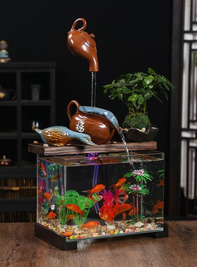 招财流水循环玻璃金鱼缸家用懒人免换水生态自循环过滤制氧加湿器
