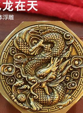 黄铜八面转钱旋转魔方解压手把件随身携带马上赢骰子龙年招财摆件