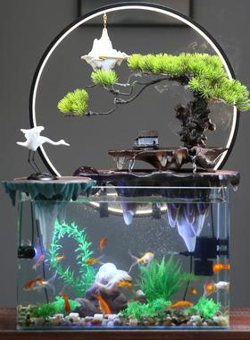 养鱼缸流水摆件循环水客厅招财办公室过滤造景观电视柜风水轮装饰