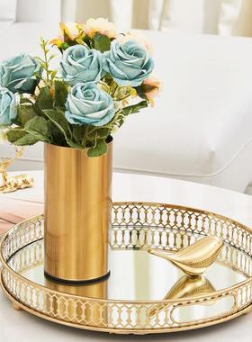 北欧风家居摆件镜面玻璃盘子金属收纳托盘客厅家用样板房软装饰品