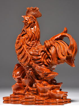 花梨木雕鸡摆件三合十二生肖木鸡家居客厅办公装饰开业乔迁送礼品