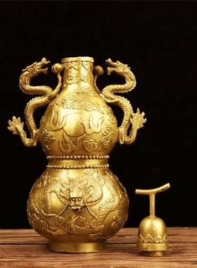 黄铜龙纹葫芦双龙葫芦龙耳葫芦开盖葫芦家居工艺品摆件