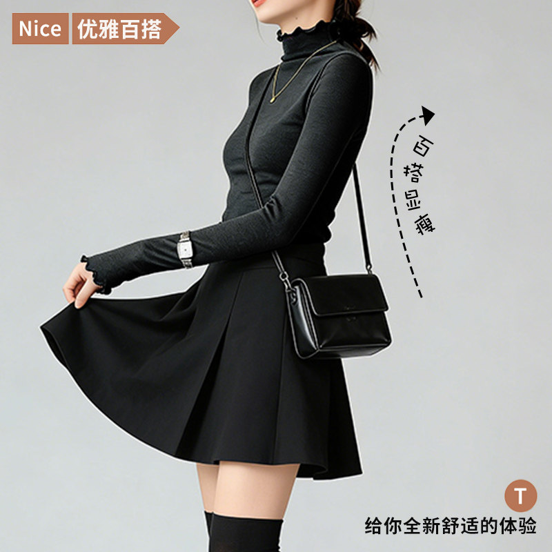 【五百推荐】犸凯奴女款秋冬季打底衫木耳边半高领百搭针织衫,淘宝优惠券,粉丝福利购,淘宝优惠卷