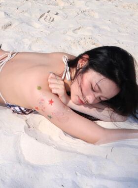 星星深海手绘纹身贴女防水持久高级感海边度假比基尼身体肩膀贴