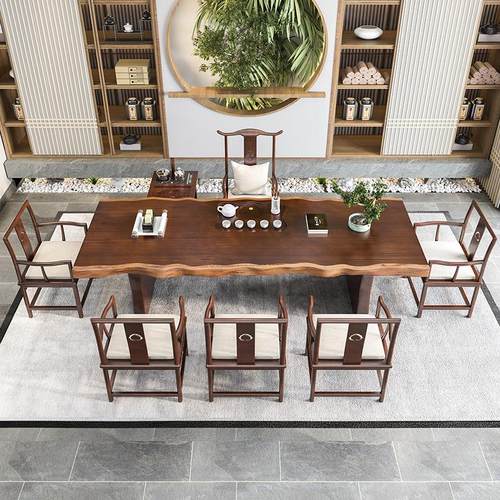 新中式实木茶桌茶台仿古功夫泡茶桌椅组合办公室实木大板桌大班台 - 图1