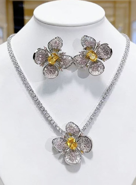 轻奢彩色锆石项链耳环套装