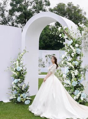 酒店婚礼迎宾区布置绢花弧形拱门花架套装仿真绣球花摄影橱窗摆花
