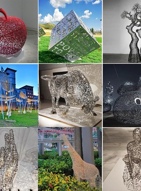 金属网不锈钢铁艺大象金鱼鸟鹿鲸鱼飘带宝塔艺术装置雕塑摆件厂家