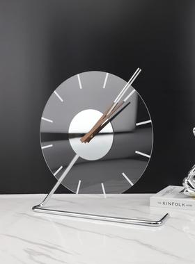 现代简约亚克力金属时钟台钟桌面摆件书房客厅卧室样板房家居饰品