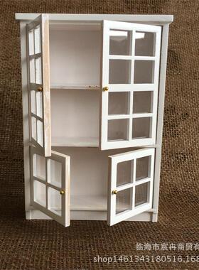 1:12娃娃屋dollhouse配件模型简约白色书柜碗柜橱柜3层柜