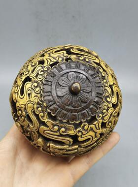 仿古做旧黄铜龙香插熏香炉家居客厅摆件古玩收藏铜器铜香炉摆设金