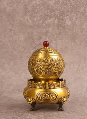 宏达 全黄铜宝石四神兽九转乾坤二龙戏珠家居玄关铜器礼品摆件
