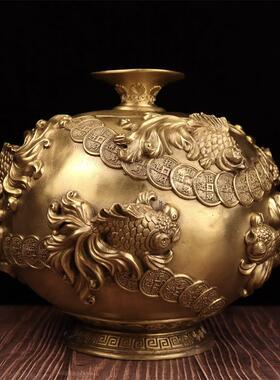 黄铜金鱼花瓶工艺品摆件花开年年金鱼花瓶工艺品摆设