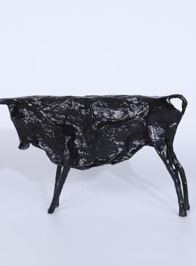 新中式样板房复古铁牛书柜工艺装饰品北欧别墅玄关办公室招财摆件