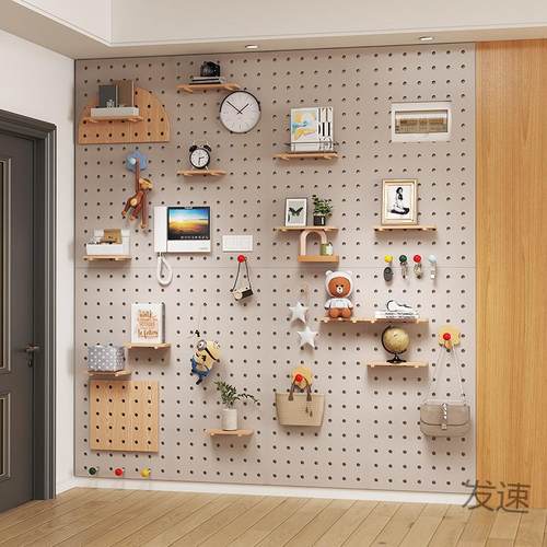 洞洞板实木墙上置物架木质墙壁挂墙书架隔板收纳架挂板墙面架 - 图0