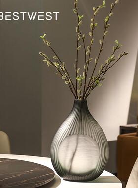 Best west 中式冷灰色水培小口玻璃花瓶摆件样板间花器软装饰品
