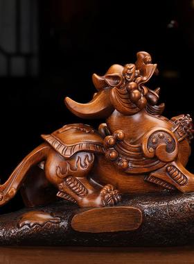 招财貔貅摆件仿木貔貅客厅店铺公司办公室装饰工艺品乔迁开业礼品