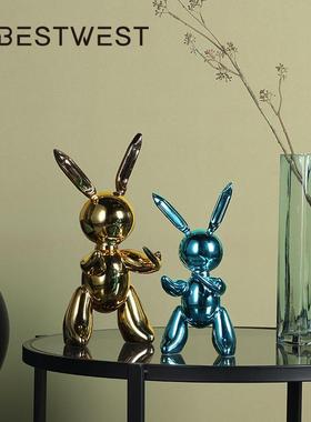 Best west 创意电镀金色兔子树脂摆件家居客厅电视柜酒柜软装饰品