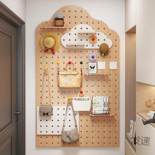 洞洞板实木墙上置物架木质墙壁挂墙书架隔板收纳架挂板墙面架 - 图2