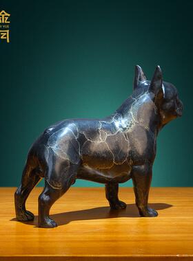 铜金岁月法斗萌犬铜狗摆件客厅电视柜家居桌面装饰铜狗工艺品摆件