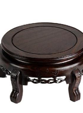 黑梓木酒坛底座花瓶底座圆形盆景佛像底座实木工艺品摆件鱼缸底座