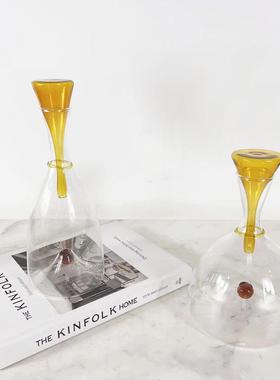 现代茶色蓝色玻璃水壶水杯酒壶酒具多功能套装 客厅个性摆件醒酒