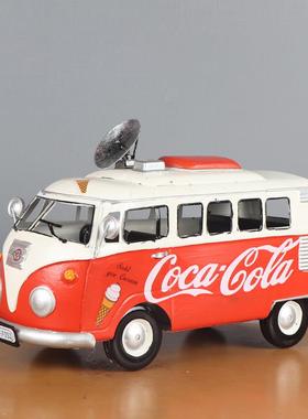 仿真巴士汽车模型复古铁艺工艺品摆件创意家居桌面电视柜装饰摆设