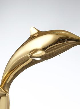 海豚装饰摆件家居客厅立体电视柜桌面摆设创意黄铜工艺品摆件