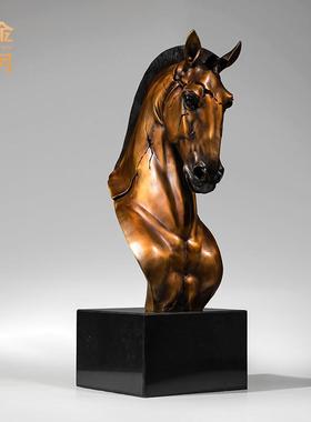 铜金岁月马首黄铜摆件别墅展厅样板房玄关书房马首铜器工艺品摆件