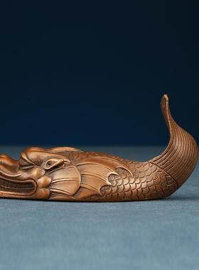 紫铜龙鱼镇纸文房四宝镇尺毛笔笔架摆件书房用品教师礼品