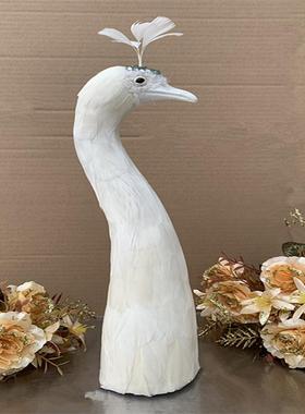 仿真孔雀头模型宴道具仿真羽毛孔雀头餐桌模型摆件白孔雀仿真动物