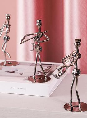 创意复古乐队小铁人摆件铁艺人偶模型家居玄关酒柜装饰金属工艺品