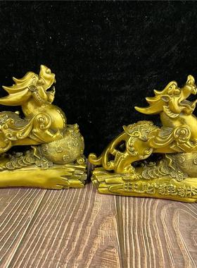 黄铜貔貅一对公母铜貔恘摆件办公家具工艺品如意皮丘