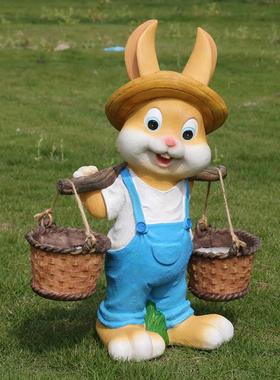 户外庭院装饰园林树脂花缸摆件卡通小孩可爱小兔子花盆雕塑工艺品